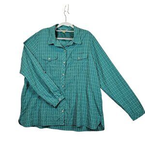 Eddie Bauer Mens XL Green Plaid Shirt Chest Pockets Vents Gorpcore outdoor